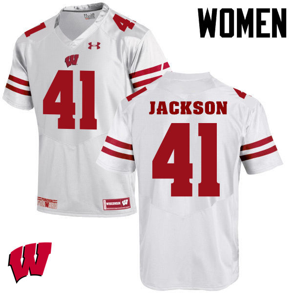 Women Winsconsin Badgers #41 Paul Jackson College Football Jerseys-White - Click Image to Close